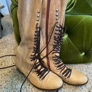 Steve Madden Knee High Leather Lace-up Boots